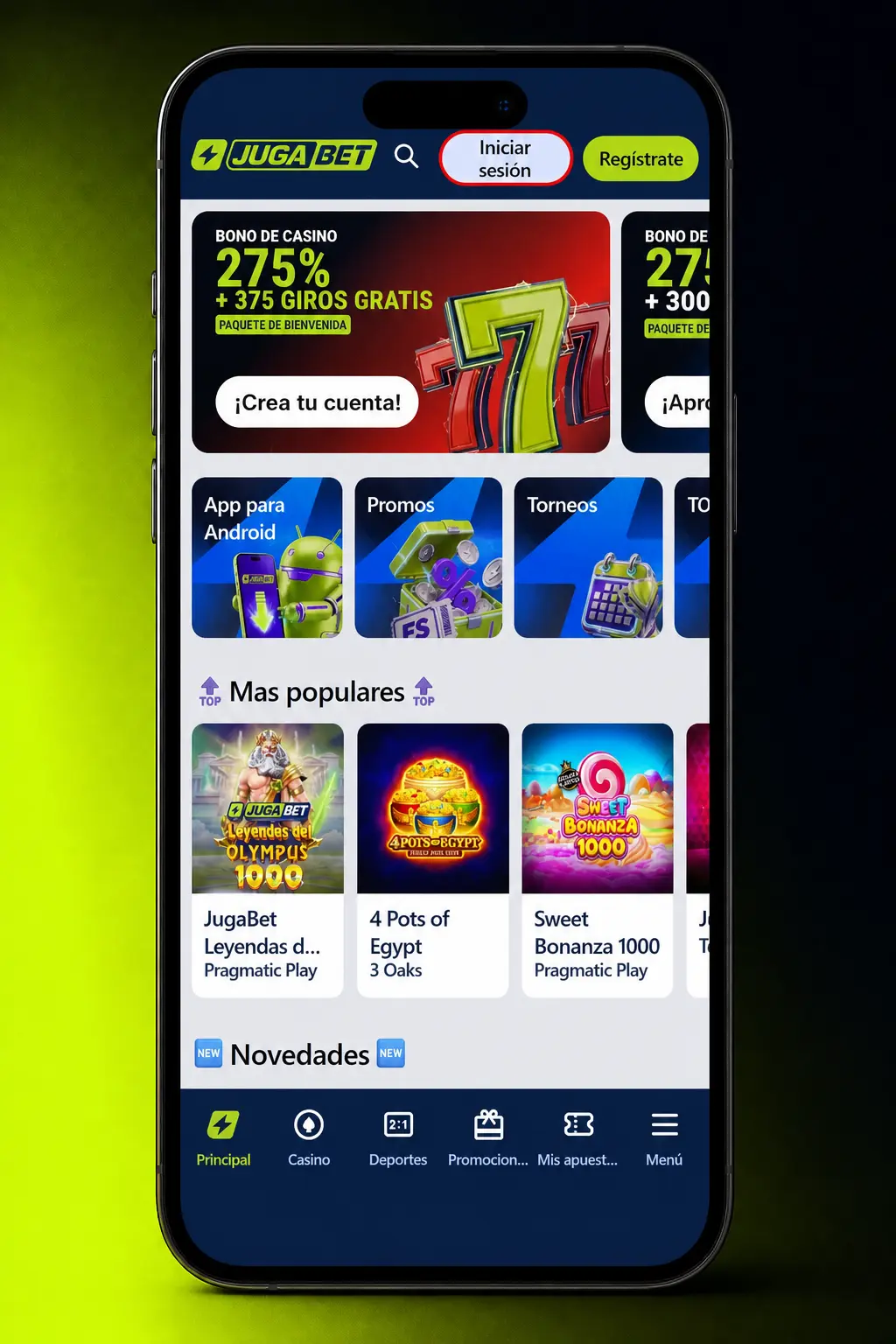 Pantalla de inicio de sesión de Jugabet