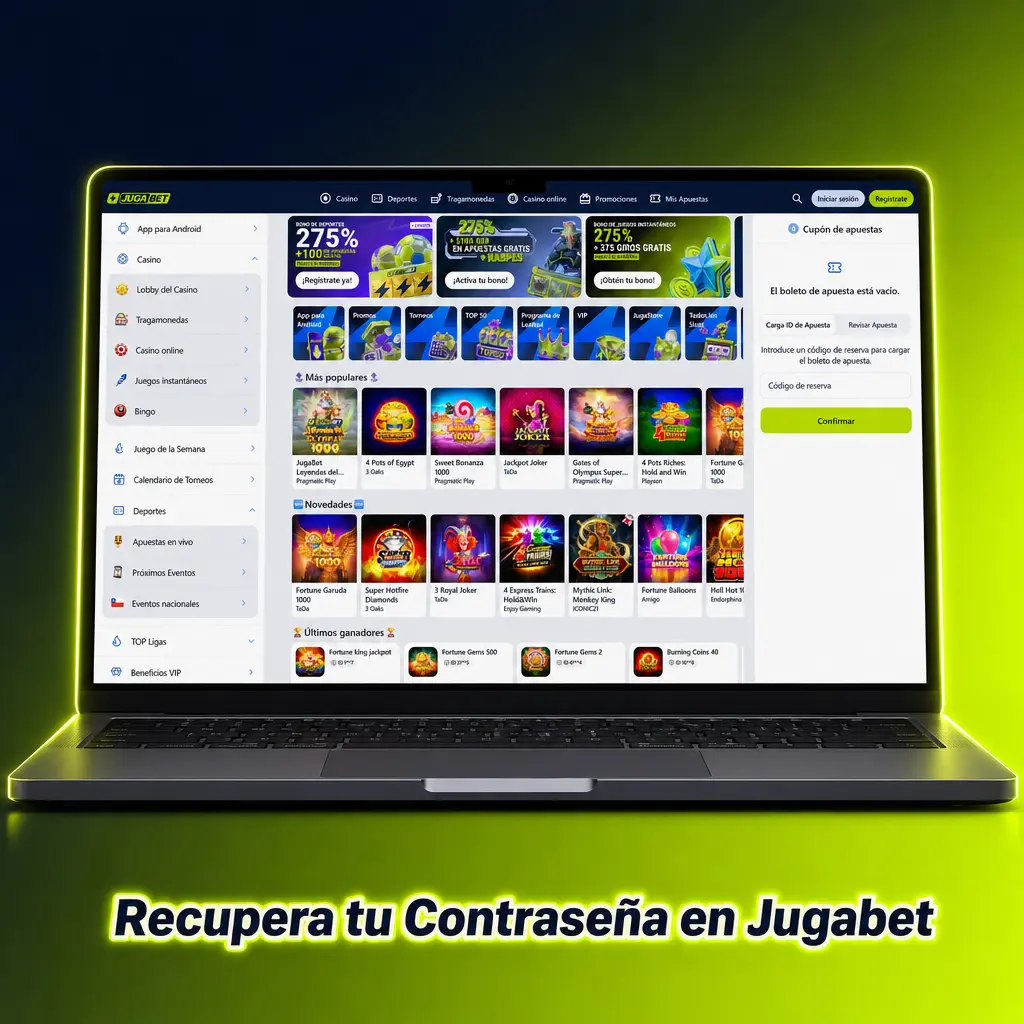 Pantalla de recuperación de contraseña en Jugabet