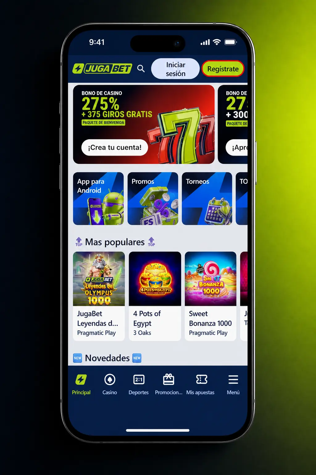 Registro en la aplicación Jugabet
